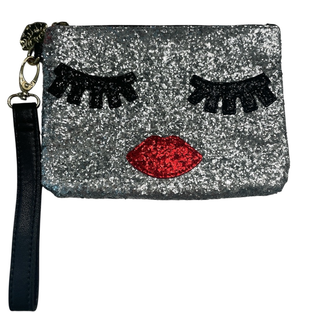 Betsey Johnson Silver and Black Clutch with Playful Design